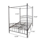 Cadre de lit baldaquin en métal avec tête et pied de lit de style européen orné, acier robuste, convient à votre matelas, montage facile.