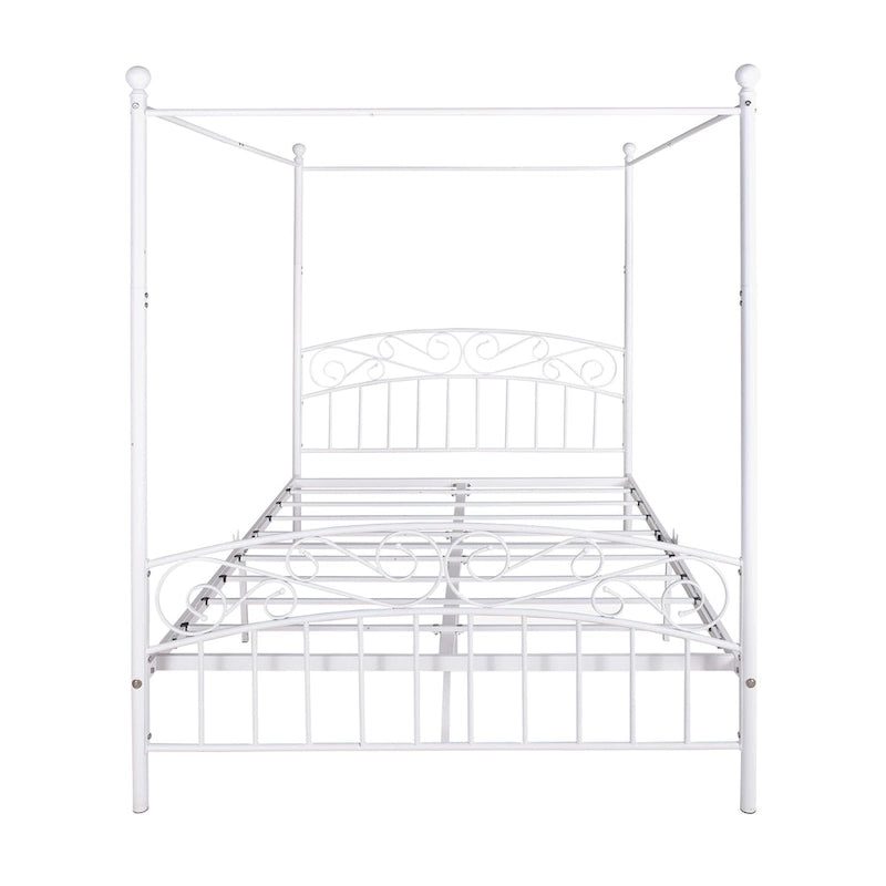 Cadre de lit baldaquin en métal avec tête et pied de lit de style européen orné, acier robuste, convient à votre matelas, montage facile.