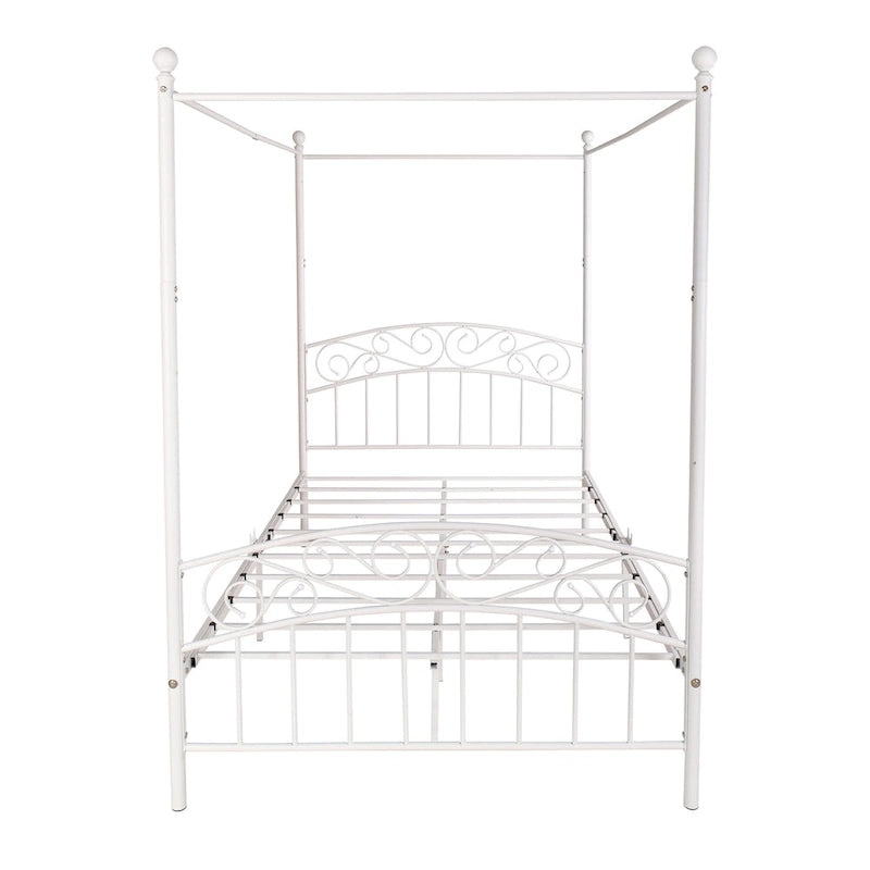 Cadre de lit baldaquin en métal avec tête et pied de lit de style européen orné, acier robuste, convient à votre matelas, montage facile.