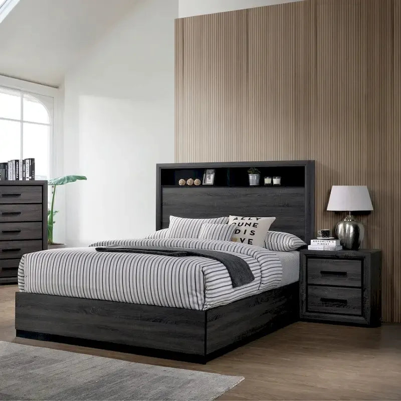 Rothwell Contemporary Grey Wood Wood 2-Piece Panel Bedroom Set with Shelves by  