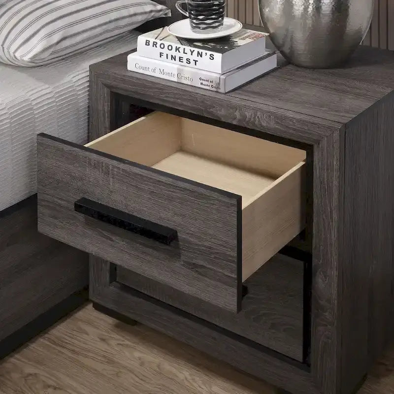 Ensemble de chambre à coucher 2 pièces Rothwell Contemporary gris et bois avec étagères par