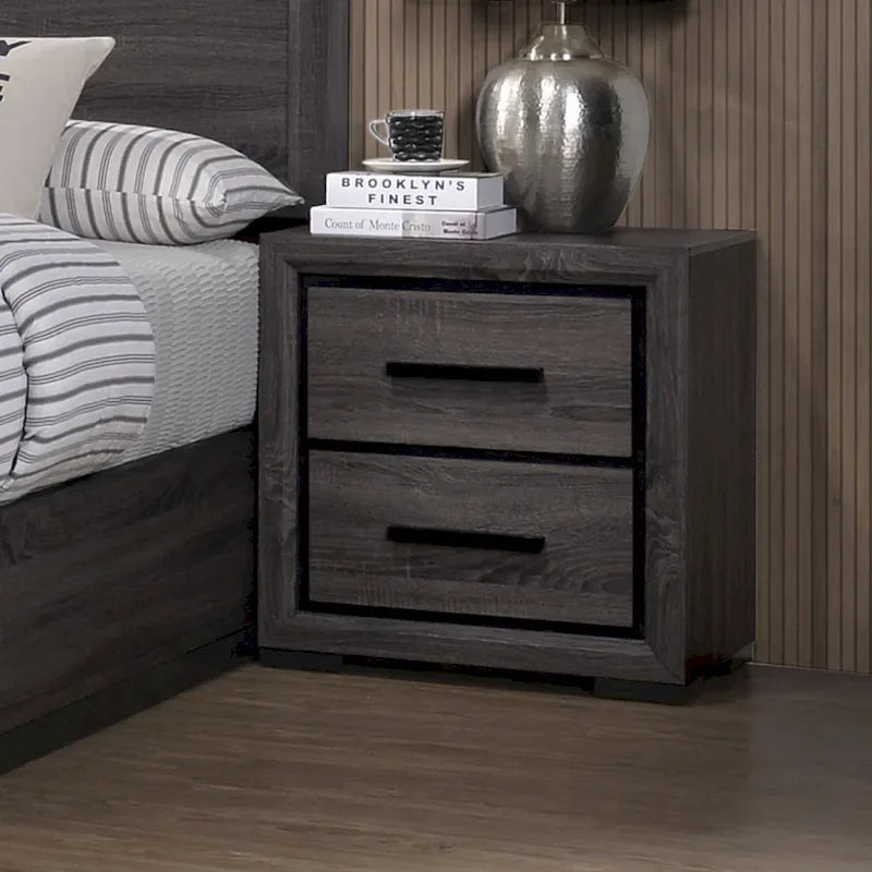 Ensemble de chambre à coucher 2 pièces Rothwell Contemporary gris et bois avec étagères par