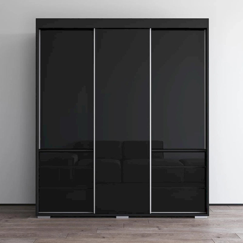 Armoire moderne à 3 portes Monaco de 180 cm de haut avec façade en verre