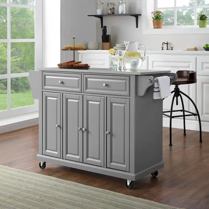   Stainless Steel Top Kitchen Cart/Island In Vintage Grey - 51.5 W x 18 D x 34 H