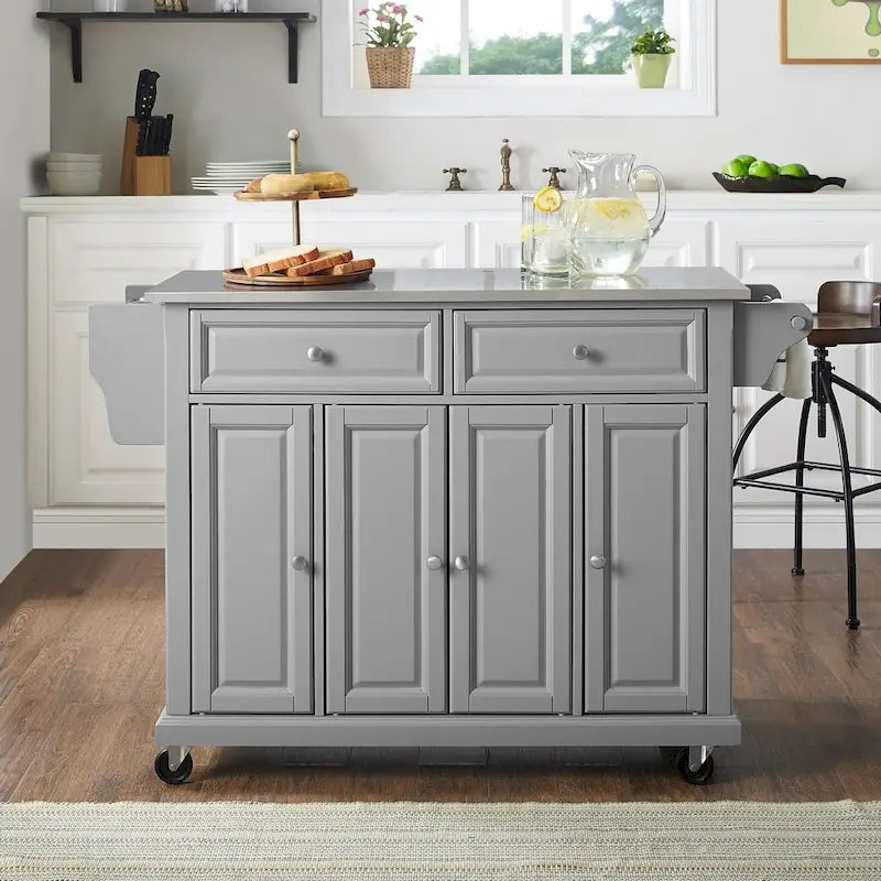 Chariot de cuisine/îlot à plateau en acier inoxydable gris vintage – 51,5 L x 18 P x 34 H