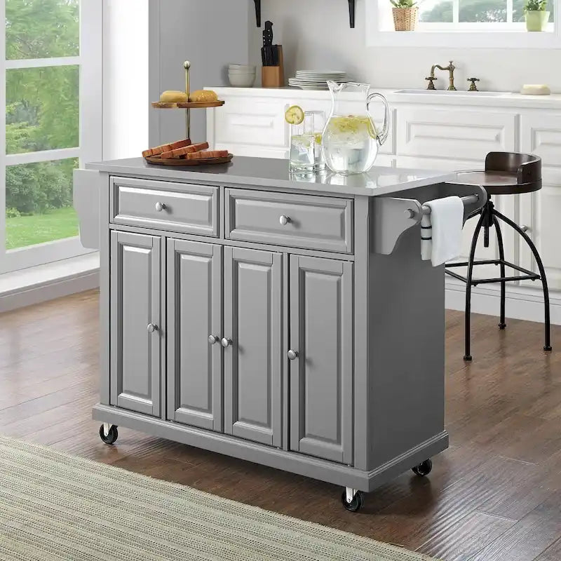Chariot de cuisine/îlot à plateau en acier inoxydable gris vintage – 51,5 L x 18 P x 34 H