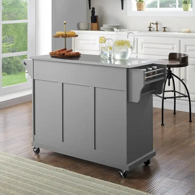 Chariot de cuisine/îlot à plateau en acier inoxydable gris vintage – 51,5 L x 18 P x 34 H
