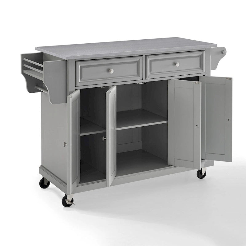 Chariot de cuisine/îlot à plateau en acier inoxydable gris vintage – 51,5 L x 18 P x 34 H