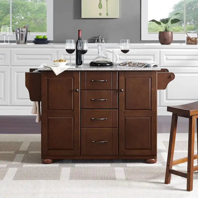 Îlot de cuisine avec plateau en granit massif - 51,5 L x 18 P x 35,25 H