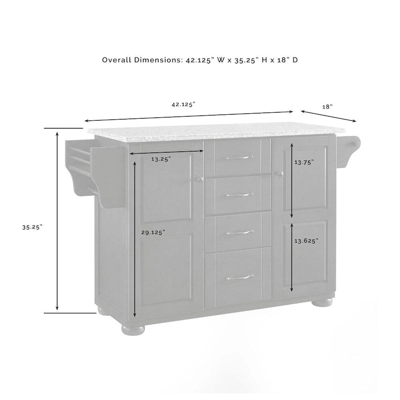 Îlot de cuisine avec plateau en granit massif - 51,5 L x 18 P x 35,25 H