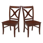 Chaises de salle à manger à dossier en X en bois massif, deux chaises par ensemble.