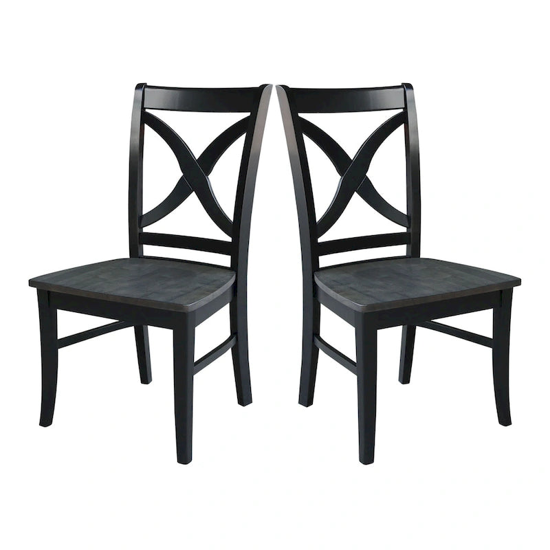 Chaises de salle à manger à dossier en X en bois massif, deux chaises par ensemble.