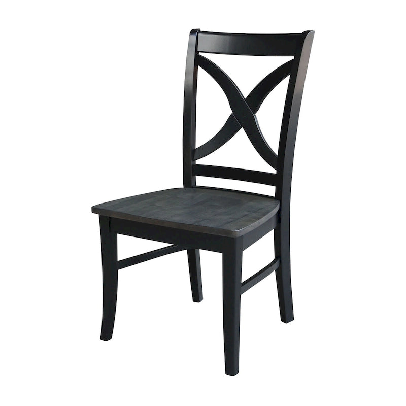 Chaises de salle à manger à dossier en X en bois massif, deux chaises par ensemble.