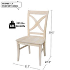 Chaises de salle à manger à dossier en X en bois massif, deux chaises par ensemble.