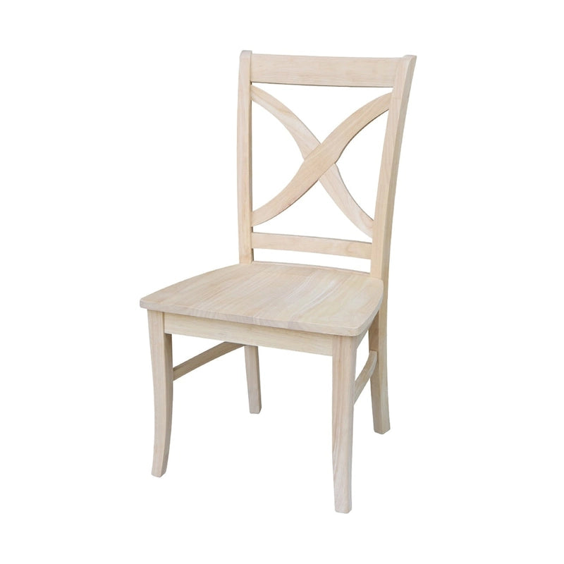 Chaises de salle à manger à dossier en X en bois massif, deux chaises par ensemble.
