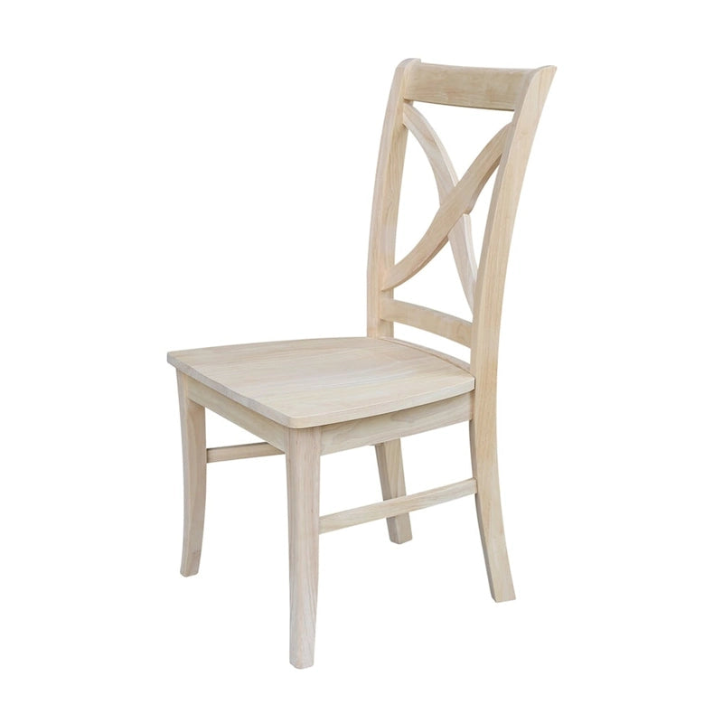 Chaises de salle à manger à dossier en X en bois massif, deux chaises par ensemble.