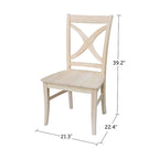 Chaises de salle à manger à dossier en X en bois massif, deux chaises par ensemble.