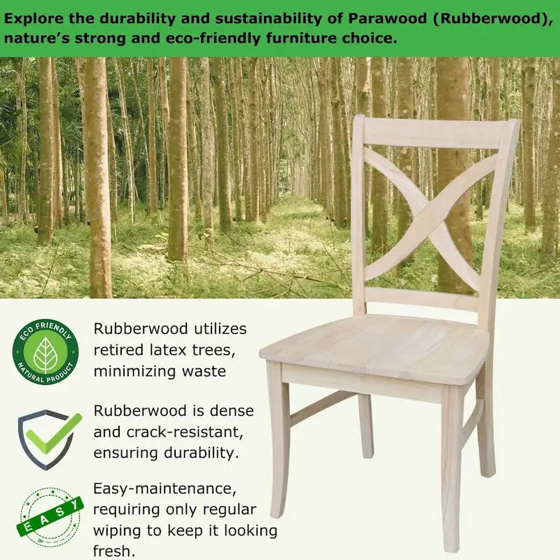 Chaises de salle à manger à dossier en X en bois massif, deux chaises par ensemble.
