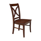 Chaises de salle à manger à dossier en X en bois massif, deux chaises par ensemble.