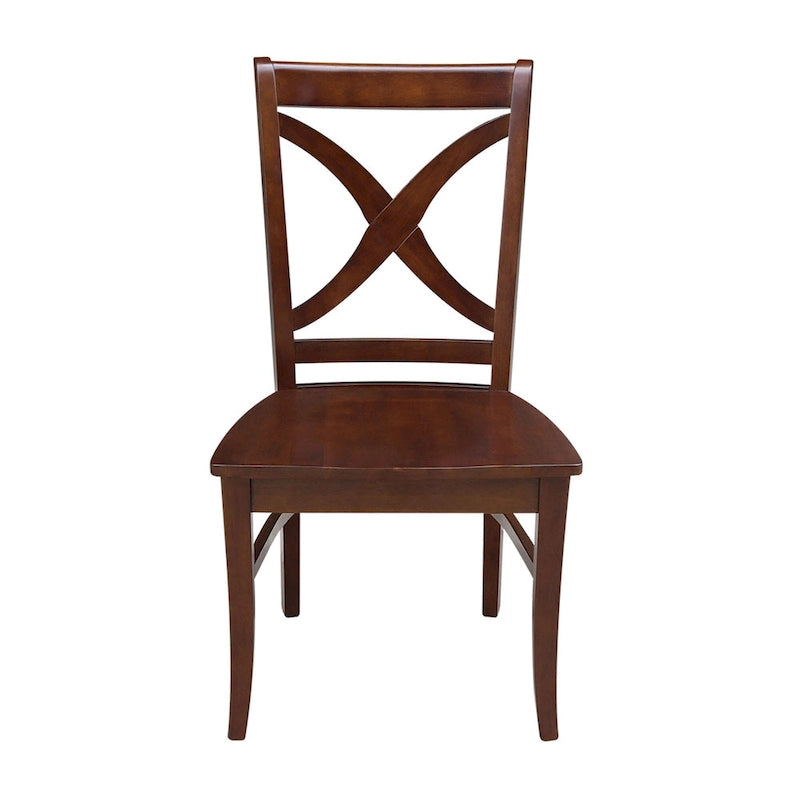 Chaises de salle à manger à dossier en X en bois massif, deux chaises par ensemble.