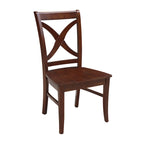 Chaises de salle à manger à dossier en X en bois massif, deux chaises par ensemble.
