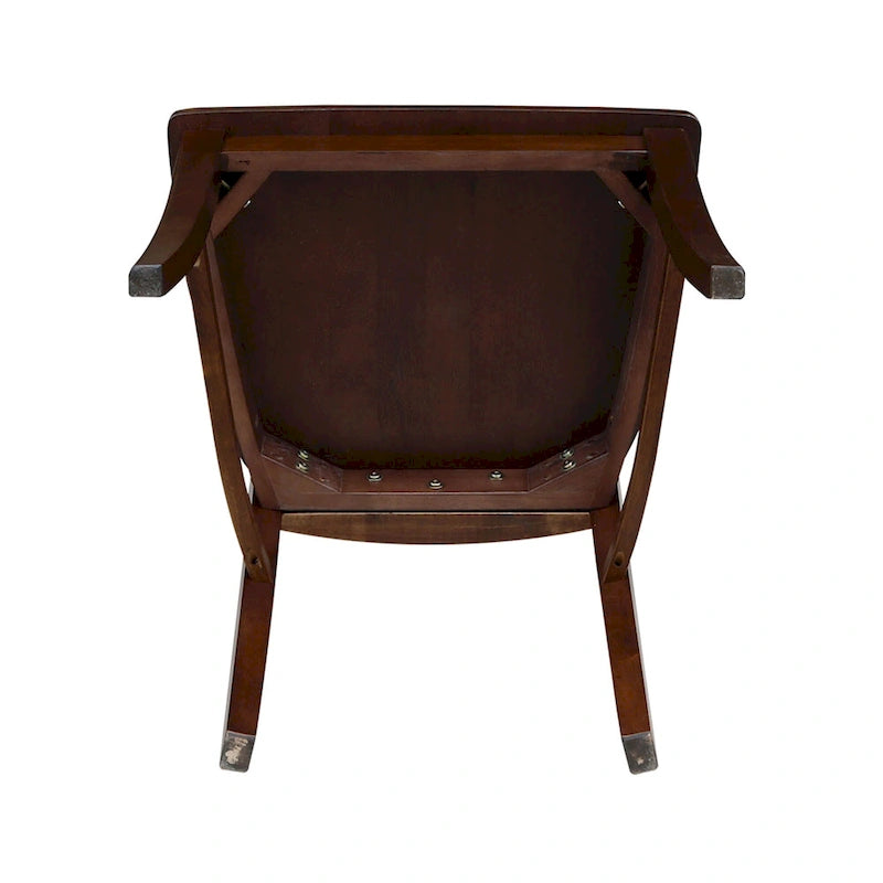 Chaises de salle à manger à dossier en X en bois massif, deux chaises par ensemble.