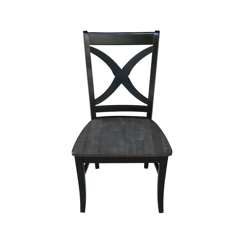 Chaises de salle à manger à dossier en X en bois massif, deux chaises par ensemble.