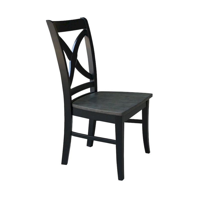 Chaises de salle à manger à dossier en X en bois massif, deux chaises par ensemble.
