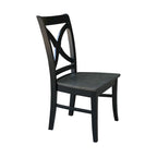 Chaises de salle à manger à dossier en X en bois massif, deux chaises par ensemble.