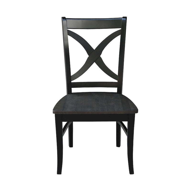 Chaises de salle à manger à dossier en X en bois massif, deux chaises par ensemble.
