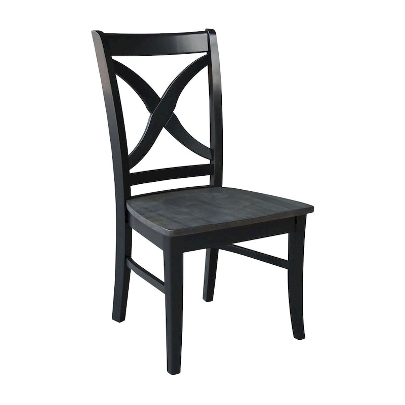 Chaises de salle à manger à dossier en X en bois massif, deux chaises par ensemble.