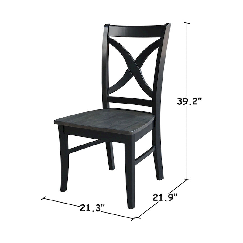 Chaises de salle à manger à dossier en X en bois massif, deux chaises par ensemble.