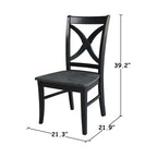 Chaises de salle à manger à dossier en X en bois massif, deux chaises par ensemble.