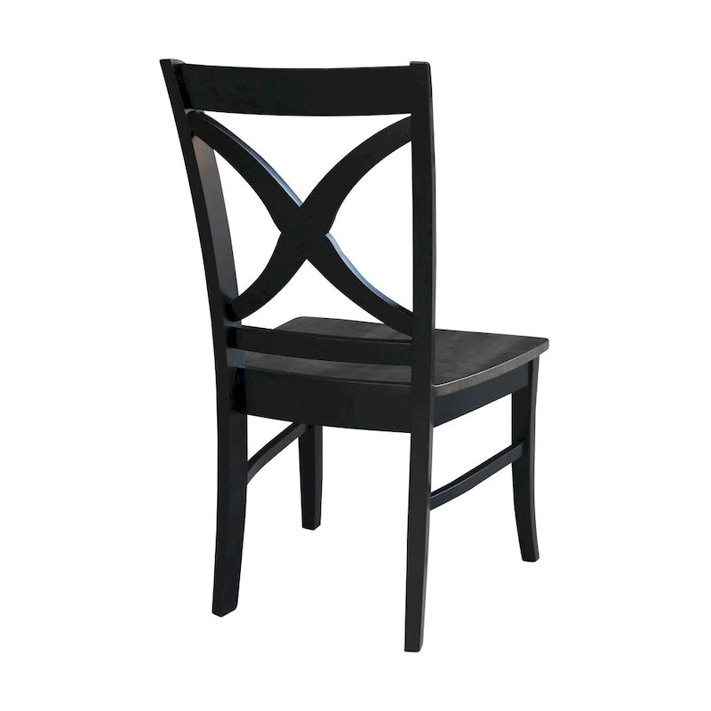 Chaises de salle à manger à dossier en X en bois massif, deux chaises par ensemble.