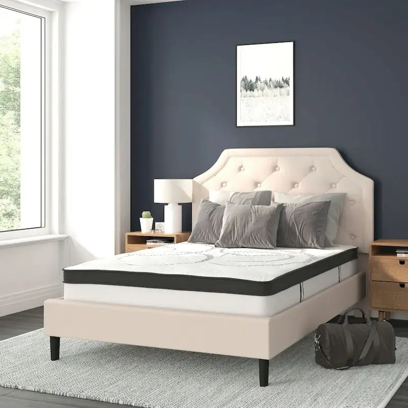 Lit plateforme capitonné avec matelas à ressorts ensachés de 25 cm