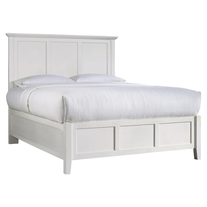 Lit Queen bas en Acajou Massif Neo, Dessus à Bord Biseauté, Blanc