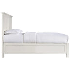 Lit Queen bas en Acajou Massif Neo, Dessus à Bord Biseauté, Blanc