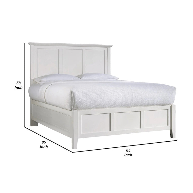 Lit Queen bas en Acajou Massif Neo, Dessus à Bord Biseauté, Blanc