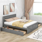 Lit Plateforme en Bois avec Quatre Tiroirs de Rangement et Pieds de Support