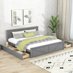 Lit Plateforme en Bois avec Quatre Tiroirs de Rangement et Pieds de Support