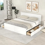 Lit Plateforme en Bois avec Quatre Tiroirs de Rangement et Pieds de Support