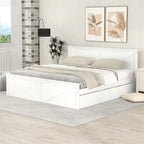 Lit Plateforme en Bois avec Quatre Tiroirs de Rangement et Pieds de Support