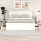 Lit Plateforme en Bois avec Quatre Tiroirs de Rangement et Pieds de Support