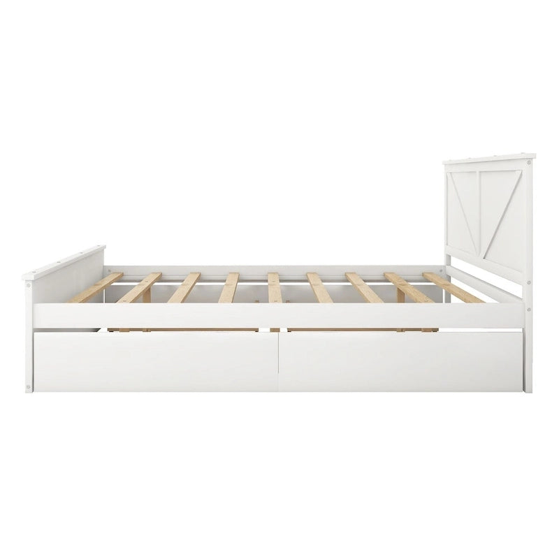 Lit Plateforme en Bois avec Quatre Tiroirs de Rangement et Pieds de Support