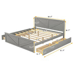 Lit Plateforme en Bois avec Quatre Tiroirs de Rangement et Pieds de Support
