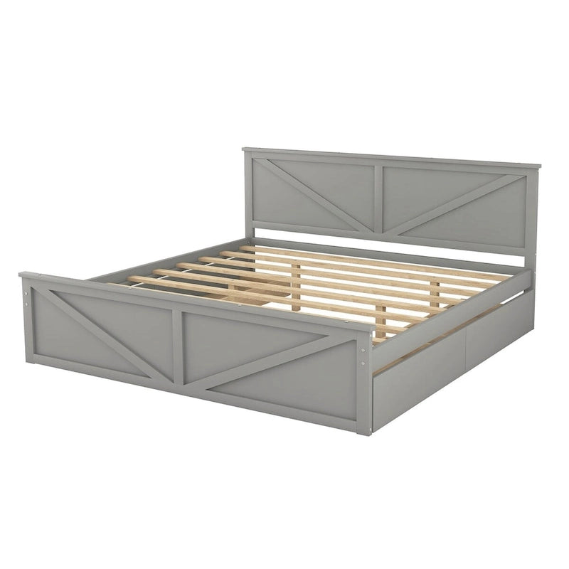 Lit Plateforme en Bois avec Quatre Tiroirs de Rangement et Pieds de Support