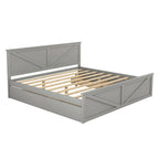Lit Plateforme en Bois avec Quatre Tiroirs de Rangement et Pieds de Support