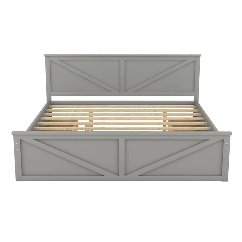 Lit Plateforme en Bois avec Quatre Tiroirs de Rangement et Pieds de Support