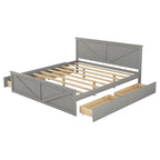 Lit Plateforme en Bois avec Quatre Tiroirs de Rangement et Pieds de Support