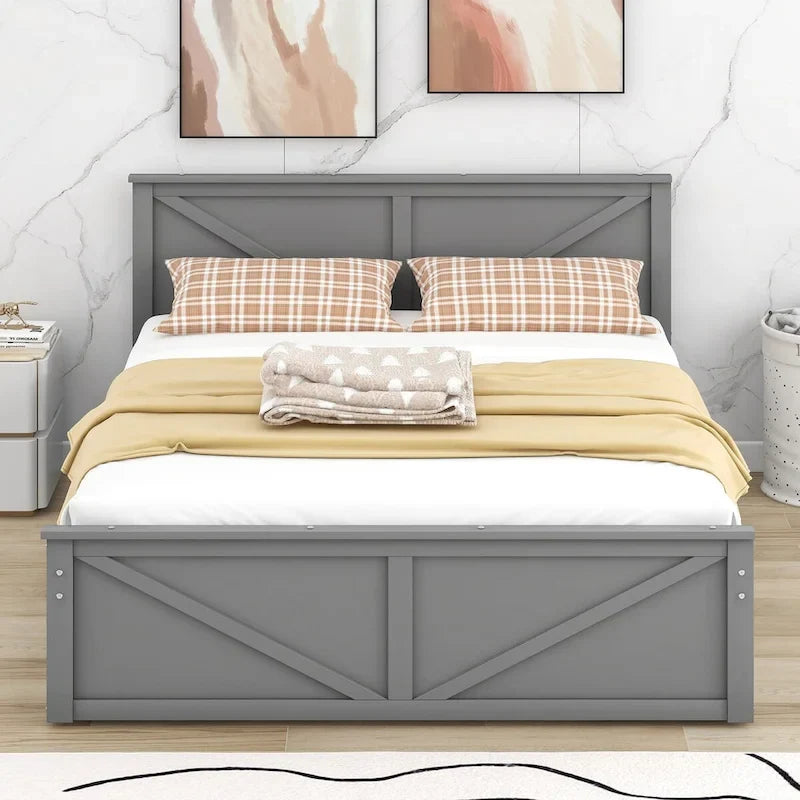 Lit Plateforme en Bois avec Quatre Tiroirs de Rangement et Pieds de Support
